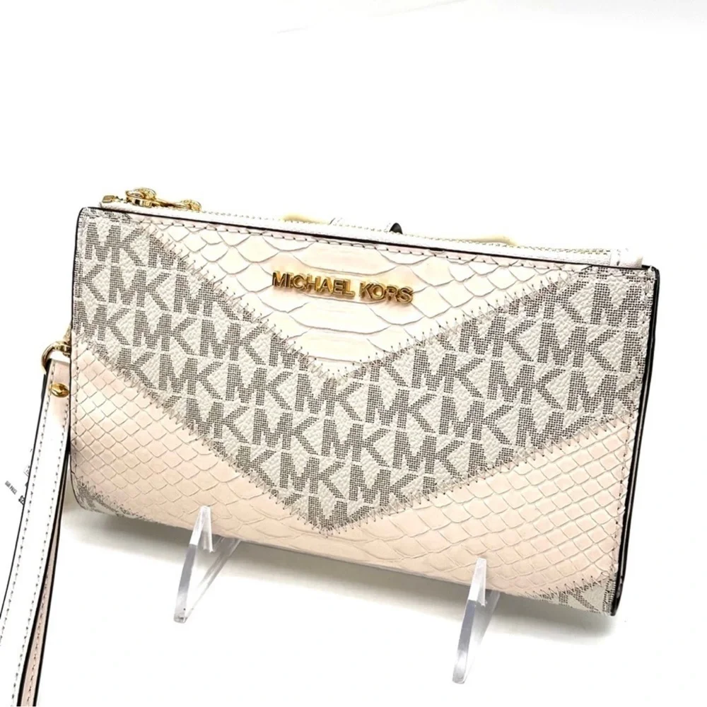 Michael Kors Large Double Zip Wallet Wristlet Cream Multi